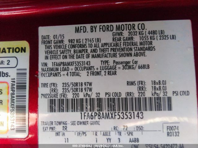 1FA6P8AMXF5353143 Ford Mustang V6