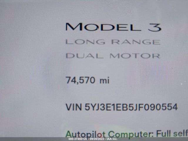 5YJ3E1EB5JF090554 Tesla Model 3 Long Range