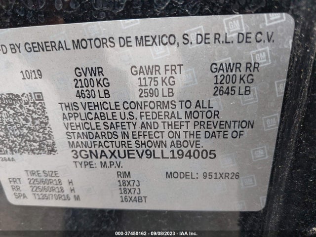 Chevrolet EQUINOX LT 2020 3GNAXUEV9LL194005 Image 9
