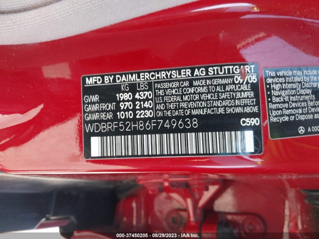 2006 MERCEDES-BENZ C-CLASS WDBRF52H86F749638 Photo 8