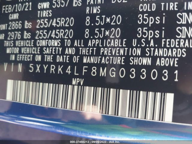 5XYRK4LF8MG033031 KIA SORENTO SX
