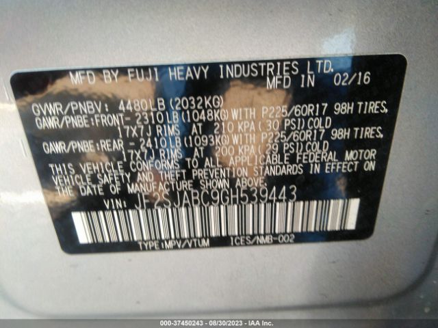 JF2SJABC9GH539443 Subaru Forester 2.5i