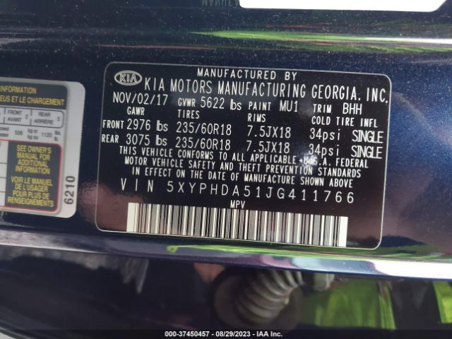 5XYPHDA51JG411766 KIA Sorento Ex V6