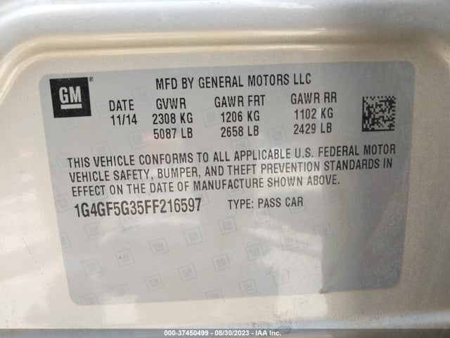 2015 BUICK LACROSSE PREMIUM II VIN: 1G4GF5G35FF216597