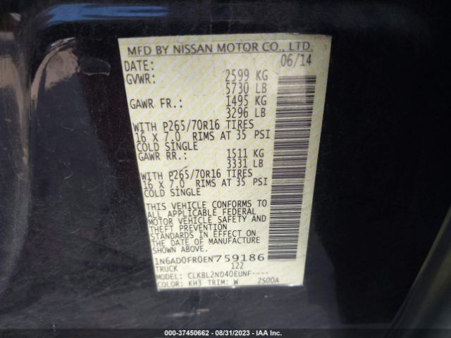 1N6AD0FR0EN759186 Nissan Frontier Sv
