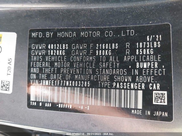 Honda Civic Sedan Ex 2022 JHMFE1F77NX003285 Image 16