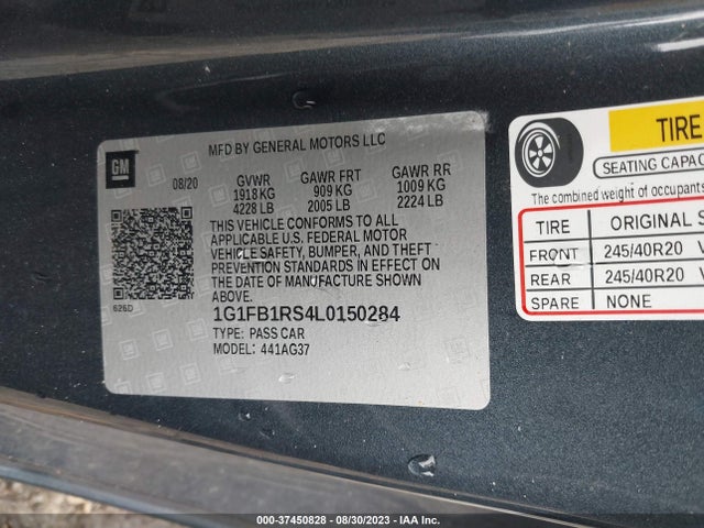 Chevrolet Camaro 1lt 2020 1G1FB1RS4L0150284 Image 9