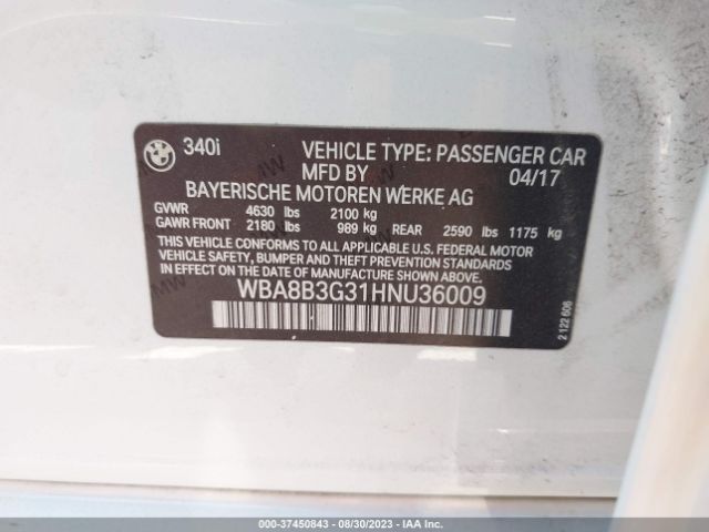 WBA8B3G31HNU36009 BMW 3 Series 340i