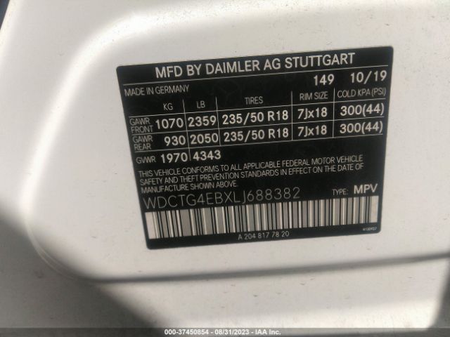 WDCTG4EBXLJ688382 Mercedes-Benz Gla Gla 250