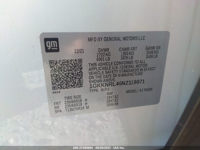 GMC ACADIA SLE 2022 1GKKNRL46NZ119871 Image 9