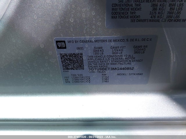 GMC Sierra 1500 Sle 2021 3GTU9BET3MG440852 Image 9