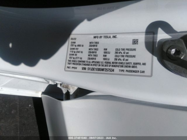 5YJ3E1EB5NF257534 Tesla Model 3 Long Range Dual Motor All-wheel Drive