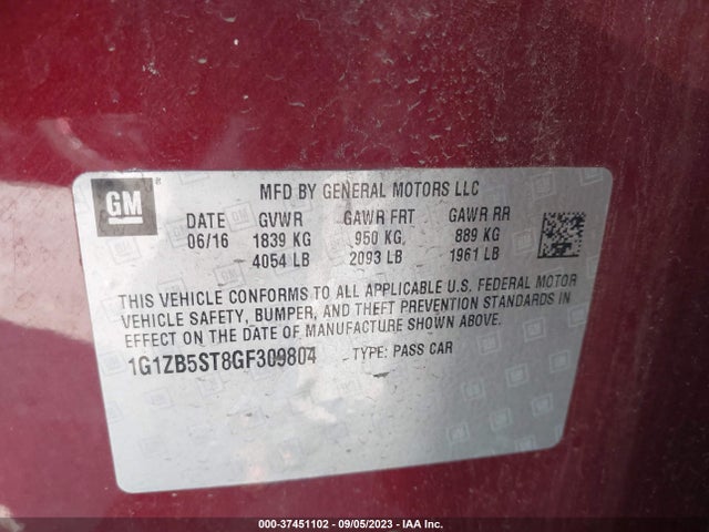 Chevrolet MALIBU LS 2016 1G1ZB5ST8GF309804 Image 9