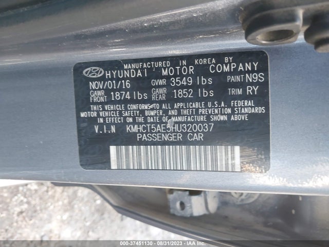 2017 HYUNDAI ACCENT SE VIN: KMHCT5AE5HU320037