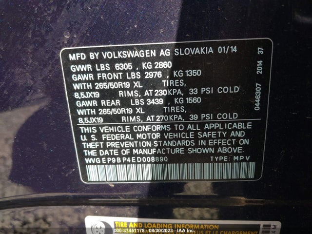 WVGEP9BP4ED008890 Volkswagen Touareg Lux