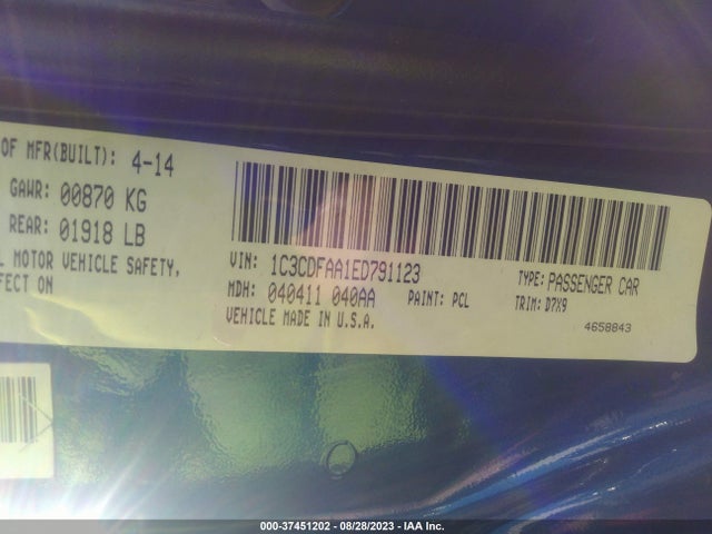 Dodge DART SE 2014 1C3CDFAA1ED791123 Image 9