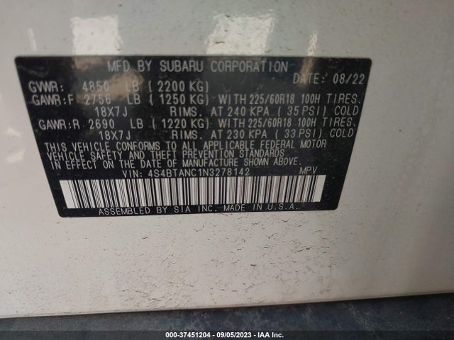 4S4BTANC1N3278142 Subaru Outback Limited