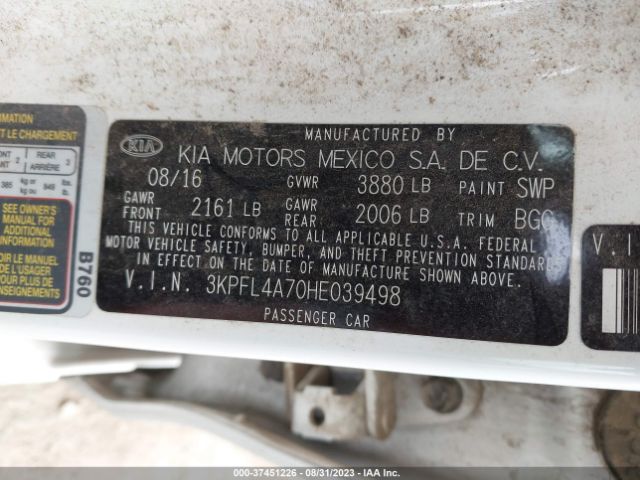 3KPFL4A70HE039498 KIA FORTE LX