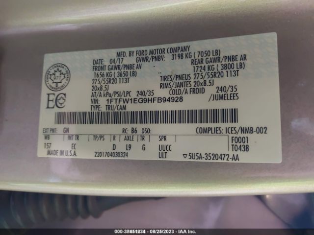 1FTFW1EG9HFB94928 Ford F-150 Xl/xlt/lariat