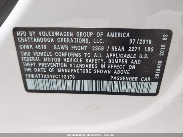 1VWAT7A31FC113179 Volkswagen Passat 1.8t Limited Edition