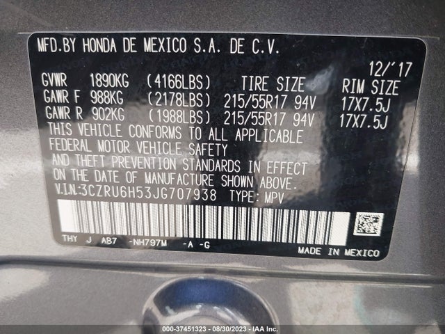 Honda HR-V EX 2018 3CZRU6H53JG707938 Image 9