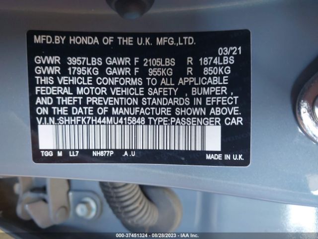 SHHFK7H44MU415848 Honda Civic Hatchback Sport