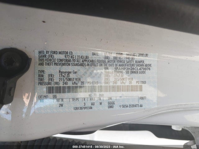 2012 FORD FOCUS SEL VIN: 1FAHP3H28CL479976