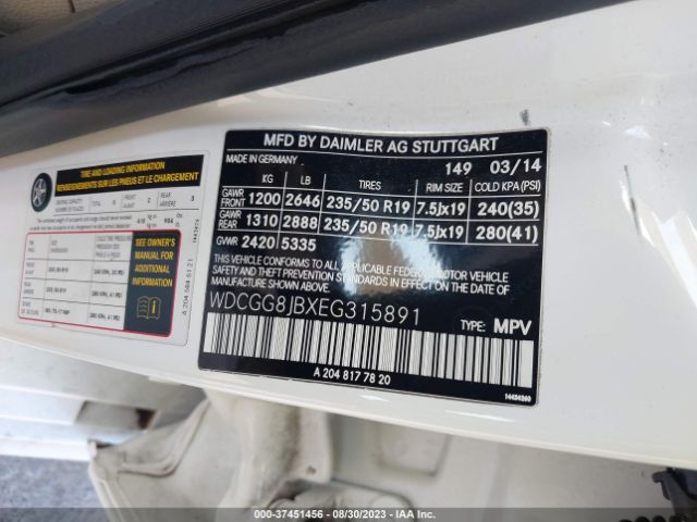 WDCGG8JBXEG315891 Mercedes-Benz Glk-class Glk 350