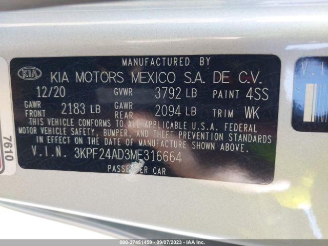 3KPF24AD3ME316664 KIA Forte Lxs