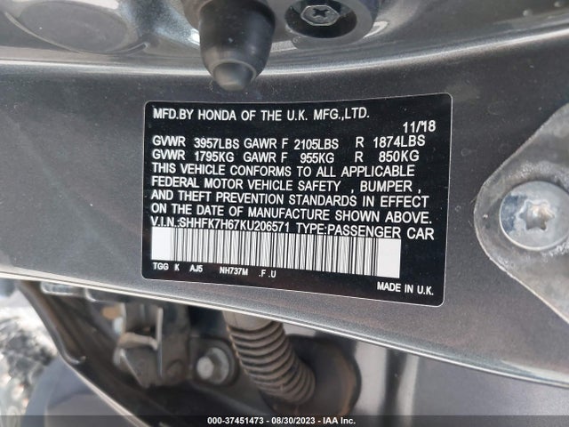 Honda Civic Hatchback Ex 2019 SHHFK7H67KU206571 Image 9