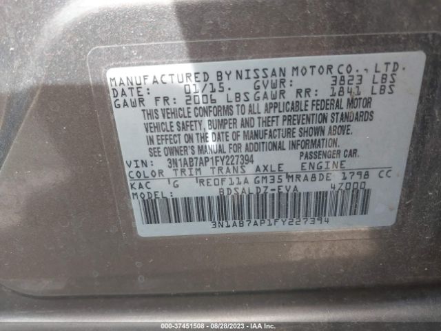 3N1AB7AP1FY227394 Nissan Sentra Sr/sl/s/sv/fe+ S