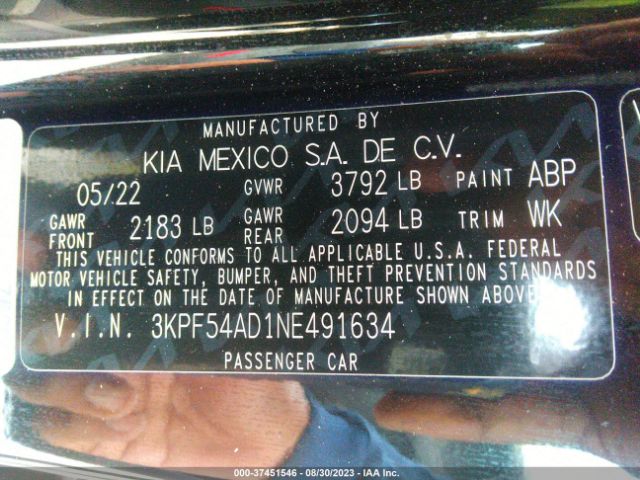 3KPF54AD1NE491634 KIA Forte Gt-line