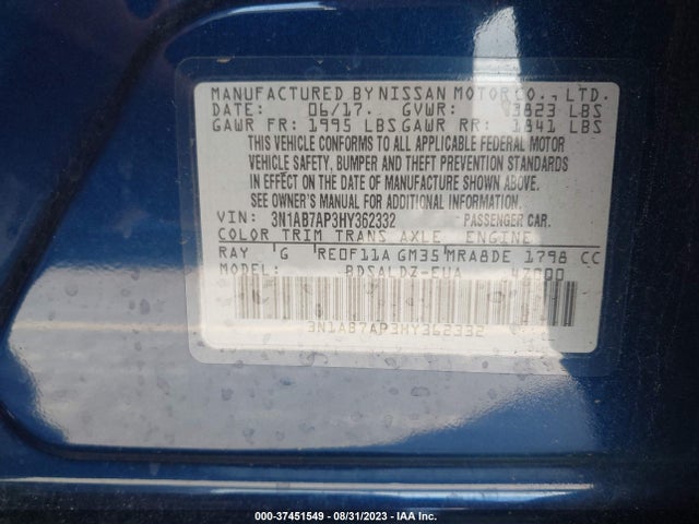Nissan SENTRA SV 2017 3N1AB7AP3HY362332 Image 11
