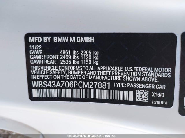 2023 BMW M4, VIN: WBS43AZ06PCM27881