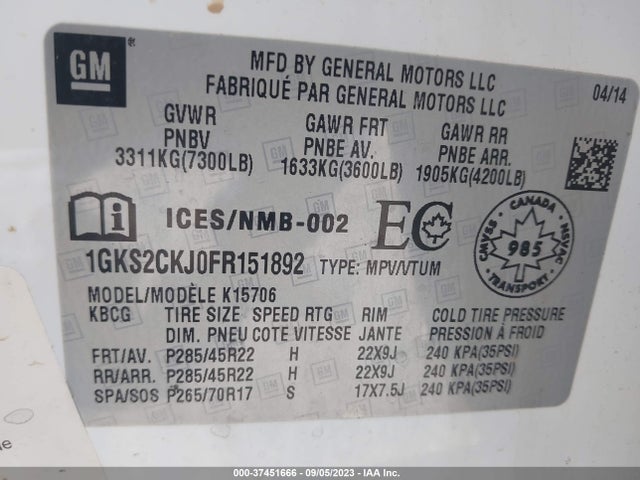 1GKS2CKJ0FR151892 GMC YUKON DENALI