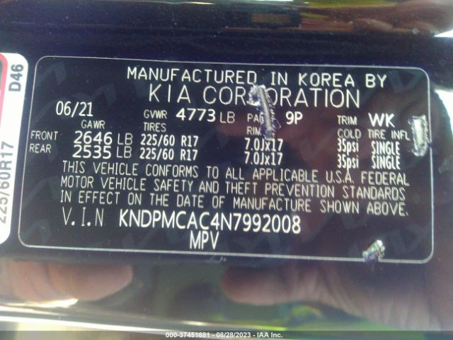 KNDPMCAC4N7992008 KIA Sportage Lx