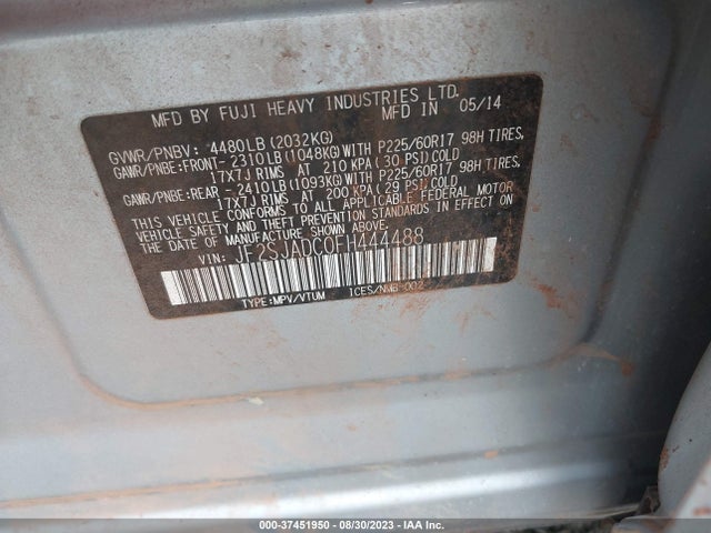 2015 SUBARU FORESTER 2.5I PREMIUM VIN: JF2SJADC0FH444488