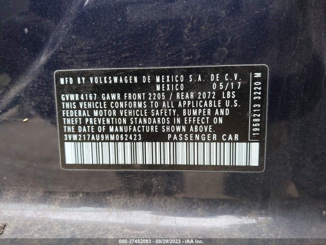 3VW217AU9HM062423 Volkswagen GOLF S