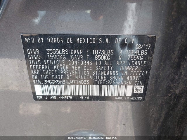 Honda FIT EX 2018 3HGGK5H84JM714083 Image 9