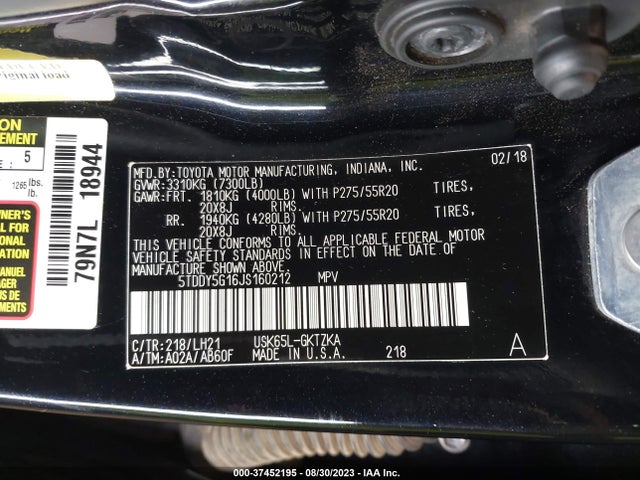2018 Toyota Sequoia, VIN: 5TDDY5G16JS160212