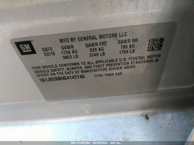 Chevrolet SONIC LTZ 2016 1G1JE5SB9G4147740 Image 9