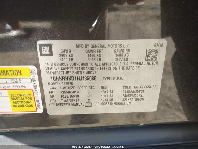 Chevrolet Traverse Lt 2017 1GNKRHKD1HJ185086 Image 9
