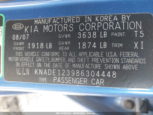 2008 KIA RIO LX VIN: KNADE123986304448