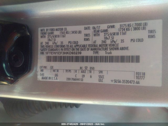 1FTEW1EF3HKD93239 Ford F-150 Xl/xlt/lariat