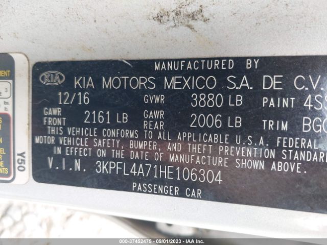 3KPFL4A71HE106304 KIA FORTE LX