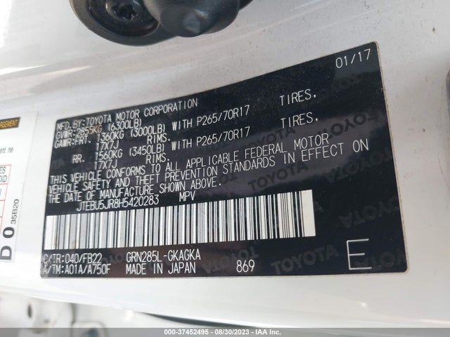 Toyota 4RUNNER SR5 2017 JTEBU5JR8H5420283 Image 9
