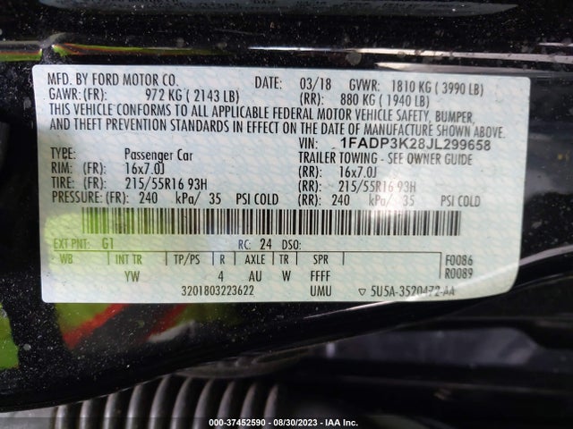 Ford FOCUS SE 2018 1FADP3K28JL299658 Image 15