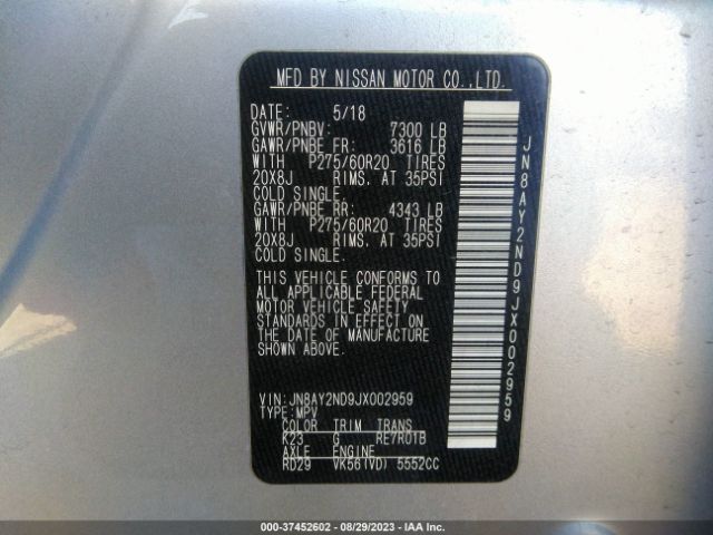 JN8AY2ND9JX002959 Nissan Armada Sl