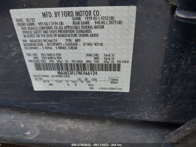 MAJ6S3FL7NC466124 Ford ECOSPORT S