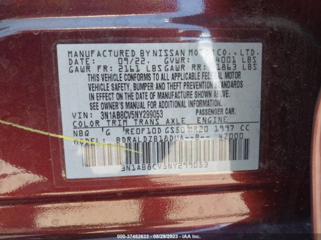 3N1AB8CV5NY299053 Nissan SENTRA SV